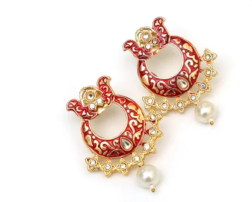 Vista 4 de OZANOO - Juego de collar Kundan Meena dorado largo y pesado para mujeres y niñas, juego de collar Kundan Jaipuri, joyería tradicional india