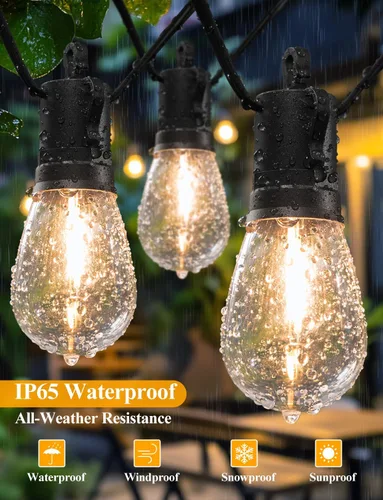 Vista 5 de Brightever Guirnalda de luces para exteriores de 25 pies impermeable, luces LED para patio con 8+1 bombillas Edison S14 inastillables, luces