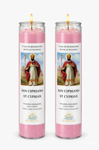 Vista 6 de SAN CIPRIANO Vela- Vela San Cipriano, Veladora Preparada con Cuarzos-Vela Fija con Cuarzo, Casa de Bendiciones- Casa de Bendiciones