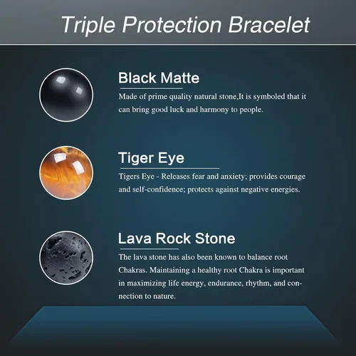 Vista 12 de DHQH Triple Protection Bracelet 8/10MM Hematite Black Agate Tigers Eye Stone Bracelet Crystal Jewelry Healing Bead Bracelets for Men Bring Luck