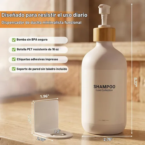 Vista 2 de Set dispensador de champú y acondicionador blanco, paquete de 3