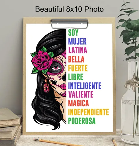 Vista 4 de Arte de pared de mujer latina mexicana, póster motivacional latino, decoraciones para cuartos arte, regalos para mujeres, ninas latino chicano