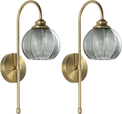 Vista 8 de KCO Lighting - Lámpara de pared vintage con globo de vidrio verde y brazo de latón cepillado - Aplique de globo grande, acabado dorado - Lámpara