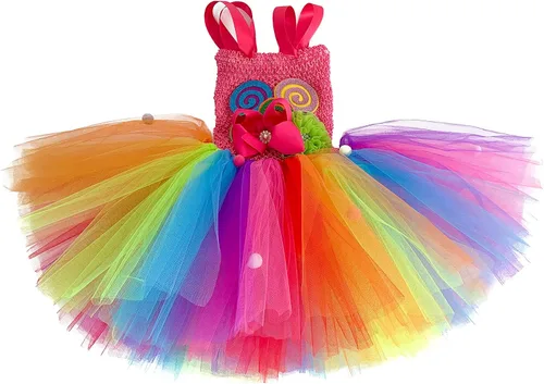 Vista 5 de DosTutu Vestido tutú de caramelo arcoíris para niñas de 1 a 10 años con diadema, cumpleaños, Pascua, carnaval, fiesta