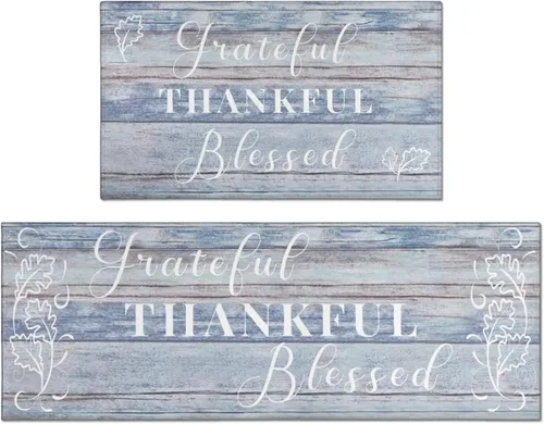 Vista 17 de Grateful Thankful Blessed - Juego de 2 alfombras de cocina antideslizantes beige y alfombrillas acolchadas cómodas para cocina, suelo de cocina