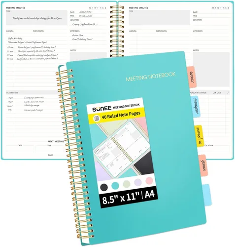 Vista 19 de SUNEE Cuaderno de reuniones para el trabajo con pestañas adhesivas, 160 páginas, planificador de proyectos de tamaño B5, cuaderno organizador