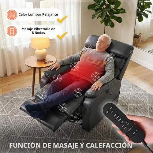 Vista 5 de EONIX Silla Reclinable Eléctrica de Doble Motor Completamente Reclinable para Ancianos, Sillas Elevadoras Eléctricas de Cuero Sintético para Negro