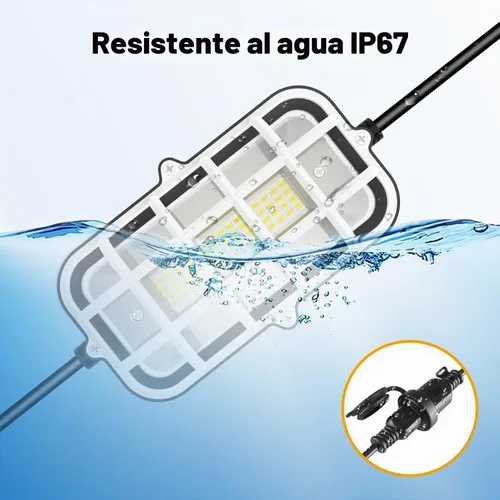 Vista 4 de 50 pies de luces LED de cadena para construcción, 75W súper brillantes 7500LM con enchufe, luces de trabajo de cadena enlazables, 5000K impermeables