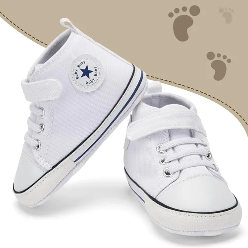 Vista 5 de BACSAC Zapatos altos de lona para bebés y niñas recién nacidos, zapatos deportivos para primeros pasos con gancho y bucle, transpirables, ligeros