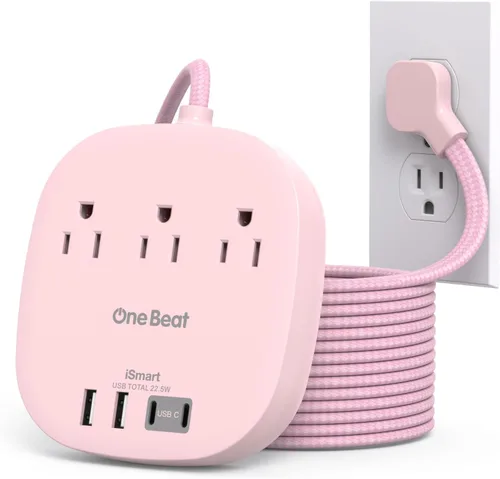 Vista 8 de Cruise Ship Travel Essentials, tira de alimentación de enchufe plano de 22.5 W/4.5 A, cable de extensión plano de 3 pies, 3 tomas de corriente, 4