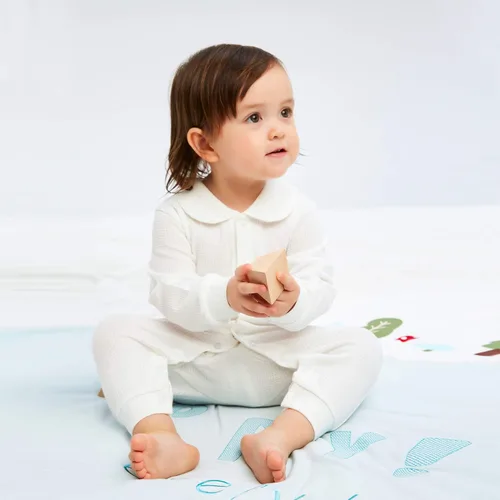 Vista 2 de pureborn Mameluco unisex para bebés y niñas, de algodón, para primavera, otoño, overol de una pieza, traje de bautismo, color blanco, 0-24 meses