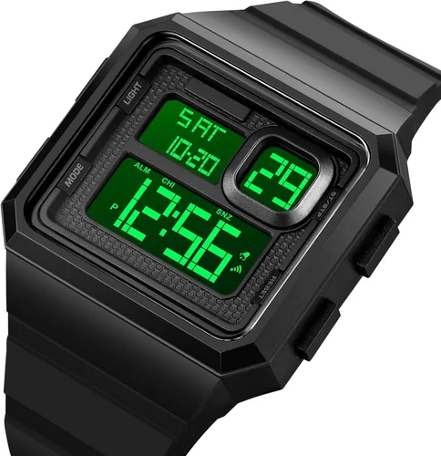 Vista 3 de Reginald Reloj de cara grande para hombre, tendencia de moda, multifuncional, impermeable, cronógrafo, digital, con correa de silicona, reloj