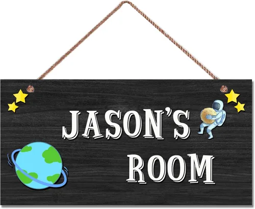 Vista 3 de Letrero de astronauta personalizado con nombre, decoración artística para pared, exquisitos letreros decorativos para habitación de niños, cuarto