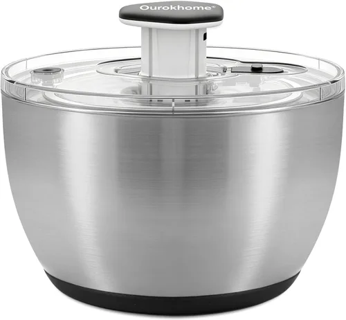 Vista 9 de Ourokhome Centrifugadora de Ensalada Secadora de Lechuga, Secadora de Vegetales Grande de Presión Fácil con Una Mano, Mezcladora de Ensalada