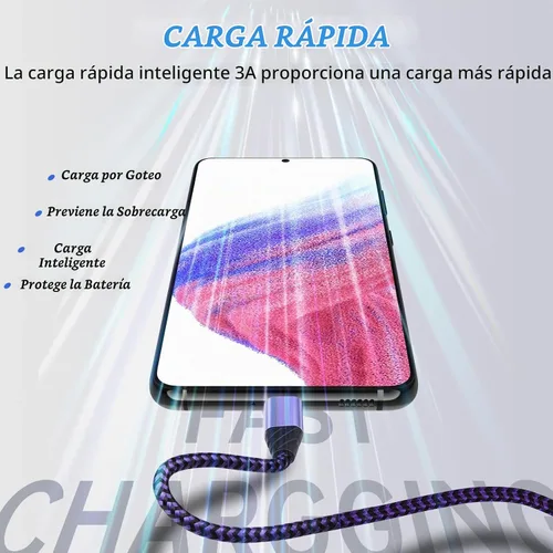 Vista 3 de Cable USB C tipo C para Android Auto, cable de transferencia de datos USB de carga rápida para Samsung Galaxy S25