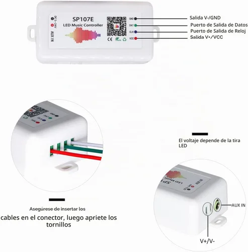 Vista 3 de Paquete de 2 controladores LED SP107E – Sincronización de música para tiras IC WS2812B/Ws2811/SK6812 y panel de matriz de píxeles LED, control