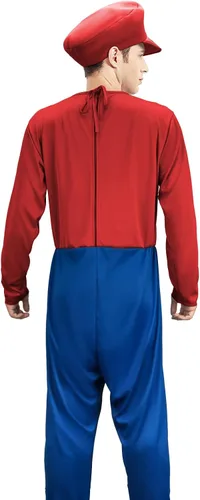 Vista 3 de Tappkice Disfraz de fontanero de Odyssey para adultos, disfraz de fontanero rojo y verde, sombrero de bigote, trabajo, Halloween, cosplay, uniforme