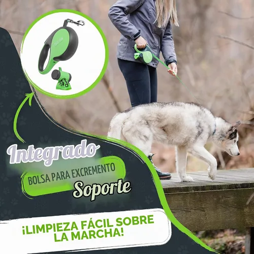 Vista 3 de Correa retráctil Mighty Paw con soporte incorporado para bolsas de excremento Correa retráctil para perros de 16' de largo para perros pequeños