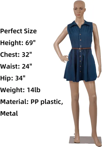Vista 7 de Maniquí de torso de maniquí de 69 pulgadas, soporte de modelo de cuerpo completo para mujer con base de metal para exhibir mujeres, giros realistas