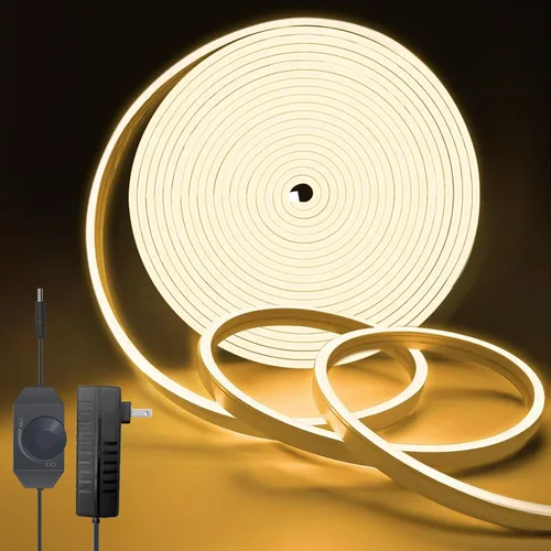 Vista 8 de Luces LED de neón en forma de cuerda, tira de luces de neón blancas cálidas de 16.4 pies/5m, tira LED impermeable flexible de 12V, luces de neón