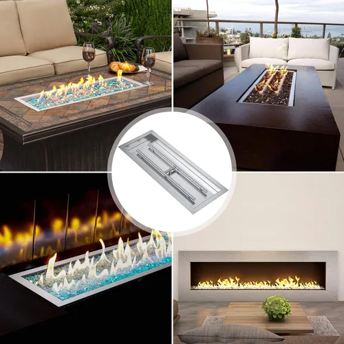 Vista 7 de Skyflame Sartén rectangular de acero inoxidable con quemador para interiores y exteriores, área de combustión de 30 x 10 pulgadas