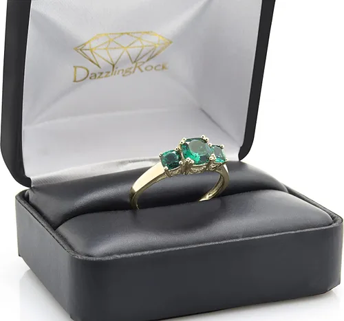 Vista 41 de Dazzlingrock Collection Anillo de boda de 3 piedras preciosas creadas en el centro de cojín de 0.04 quilates y diamante blanco natural redondo