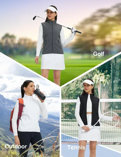 Vista 7 de fit space Chaleco Softshell para mujer, atlético, cálido, sin mangas, con bolsillos con cremallera, ciclismo, correr, golf