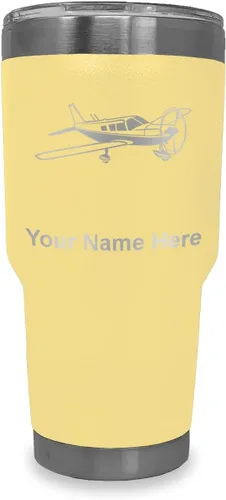 Vista 7 de LaserGram Vaso aislado al vacío de 20 onzas, avión de ala baja, grabado personalizado incluido (negro) Engraved Gift for Pilots, Vacuum Insulated