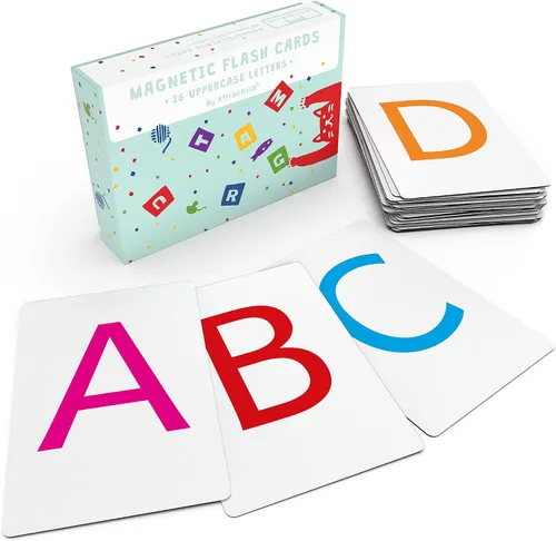 Vista 10 de Attractivia Tarjetas Magnéticas de Letras Grandes del Alfabeto ABC - 52 Letras Resistentes Grandes en Mayúscula y Minúscula, Negro - para Maestros