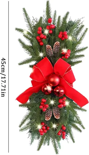 Vista 2 de Guirnalda de escaleras de Navidad preiluminada, guirnalda de Navidad, el borde de escalera preiluminado inalámbrico, coronas de Navidad para puerta