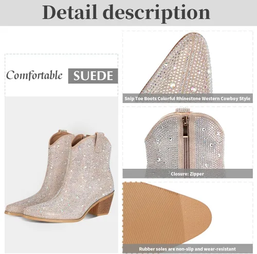 Vista 7 de FIFSY Botas vaqueras con diamantes de imitación para mujer, tacón grueso con purpurina
