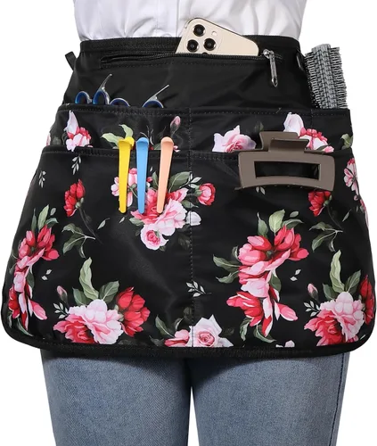 Vista 9 de Delantal de peluquero con 6 bolsillos, delantal impermeable y a prueba de decoloración para hombres y mujeres, delantal de peluquería