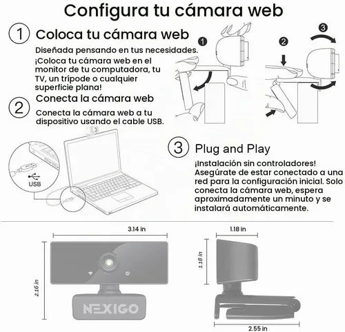 Vista 9 de NexiGo N660 - Webcam de 1080P para negocios, micrófono dual y cubierta de privacidad, cámara web FHD USB para computadora, Plug and Play