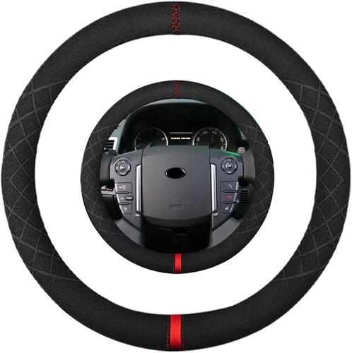 Vista 35 de Funda de volante de gamuza de 14 pulgadas, compatible con Tesla Model 3 Model Y, funda de volante deportiva de cuero gamuza antideslizante