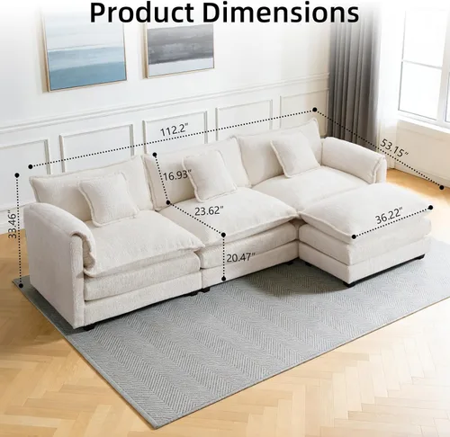 Vista 2 de GNIXUU Sofá Seccional en Forma de L de 112" Cloud Couch para Sala de Estar, Sofá Seccional Modular de Gran Tamaño con Otomana Móvil, Juego de Sofá