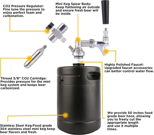 Vista 7 de TMCRAFT Sistema de grifo Growler de 64 onzas, mini barril de acero inoxidable presurizado con chaqueta enfriadora, sistema dispensador portátil