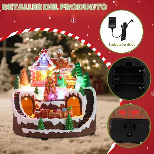 Vista 3 de WONDER GARDEN Casas de Pueblo de Navidad, Casa de Jengibre Iluminada Musicalmente con Edificios Navideños Coleccionables y Tren en Movimiento