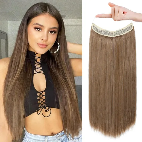 Vista 44 de REECHO - Extensiones de cabello con alambre invisible y con cintillo transparente, tamaño ajustable, clips seguros extraíbles, cabello lacio, diseño