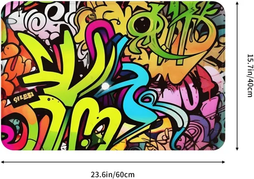 Vista 3 de Tapete con estampado de grafiti, tapete antideslizante y lavable para interiores y exteriores, tapete de bienvenida absorbente para cocina