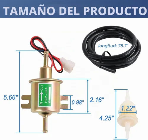Vista 5 de Kit de bomba de combustible eléctrica universal de 12V, 3-6 PSI, baja presión con filtros de combustible, 10 abrazaderas de manguera, 6.56 pies