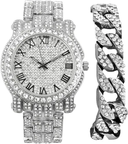 Vista 60 de Charles Raymond Bling-ed Out Ultimate Hip Hop Royalty Reloj para hombre con número romano de fácil lectura o indicadores de tiempo de diamantes