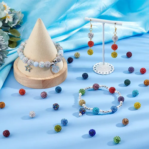 Vista 5 de PH PandaHall - 240 piezas de cuentas de strass en 24 colores, cuentas de cristal de 10 mm, cuentas de bola de discoteca con strass, cuentas