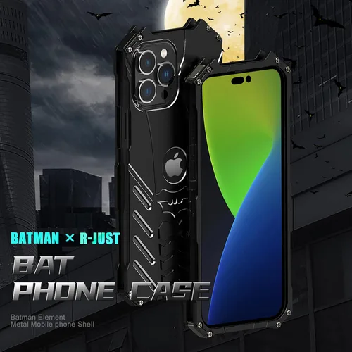Vista 9 de Batman Design - Funda de metal para iPhone 14 Pro, protección resistente, soporte de murciélago, disipación de calor, 6.06 pulgadas, color negro