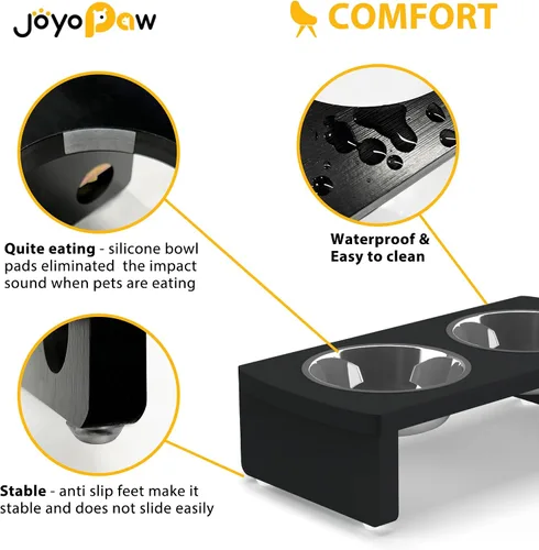 Vista 4 de Cuencos elevados para perros, cuenco elevado de bambú para perros y gatos pequeños, con 2 cuencos de acero inoxidable
