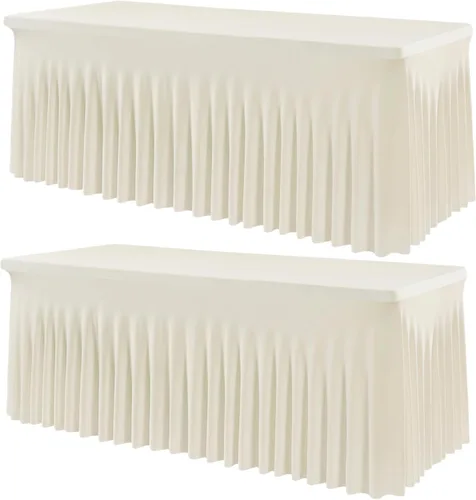 Vista 58 de Outpain Juego de 2 manteles rectangulares de elastano beige para mesas rectangulares de 6 pies, manteles de elastano ajustable de 6 pies, sin