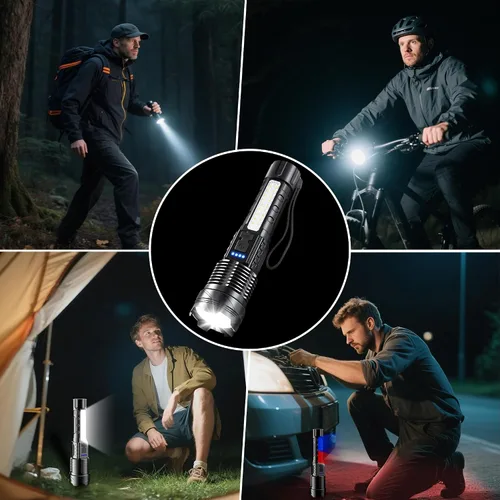 Vista 8 de Linternas Recargables de Alto Lumen, Linterna Recargable de 7 Modos, Linterna LED Súper Brillante con Luz Táctica Ajustable, Linterna de Mano