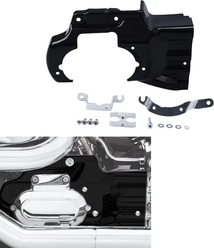 Vista 8 de TCT-MOTORPARTS Cubierta de interfaz de transmisión de motor negra para Harley Softail Deluxe FXST FXSTC 2007-2017