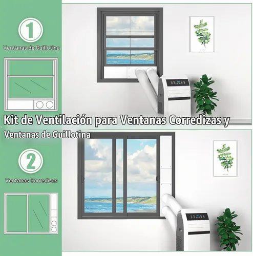 Vista 3 de Kit de sellado de ventana de aire acondicionado portátil de doble manguera, kit de ventilación de ventana ajustable de 5 pulgadas de diámetro
