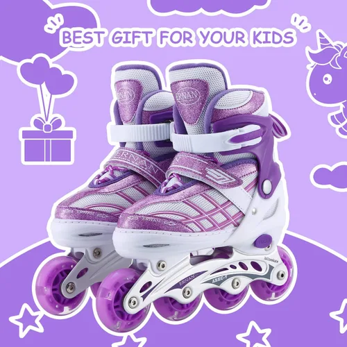 Vista 6 de Patines en línea para niños y niñas principiantes ajustables, las 8 ruedas iluminadas