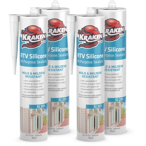 Vista 14 de Kraken Bond Sellador de silicona negro resistente al agua Cartucho de 100 a 10 onzas líquidas, RTV silicona para calafatear cocina y baño, todo uso